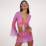 EVE Printed Flared Sleeve Beach Skirt Two Piece Set GDSF-R21ST129