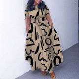 EVE Plus Size Fashion Tie Up Print Maxi Dress NNWF-7965