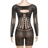 EVE Sexy Hollow Out Lace Tight Knit Romper XEF-W22Q25125