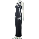 EVE Sexy Sleeveless Print Slim Midi Dress GDSF-C23DS049