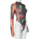 EVE Tie-Dye Printed Long Sleeve Skinny Erotic Bodysuit GDSF-M23BS514