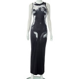 EVE Sexy Sleeveless Print Slim Midi Dress GDSF-C23DS049