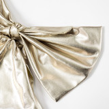 EVE Sexy Bow One Shoulder Metallic Bodycon Dress GDSF-R23DS179