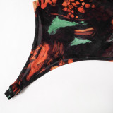 EVE Tie-Dye Printed Long Sleeve Skinny Erotic Bodysuit GDSF-M23BS514