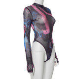 EVE Tie-Dye Printed Long Sleeve Skinny Erotic Bodysuit GDSF-M23BS514