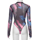 EVE Tie-Dye Printed Long Sleeve Skinny Erotic Bodysuit GDSF-M23BS514
