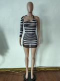 EVE Fashion Striped Mesh Sexy Dress YUEM-6676