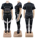 EVE Plus Size Sport Patchwork Short Sleeve Tight Yoga 2 Piece Set GDAM-218123