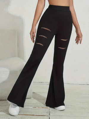 EVE Black High Waist Holes Flare Pant GRNH-28580-1