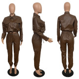 EVE Fashion Slim PU Leather Two Piece Pants Set GRNH-RNH2823