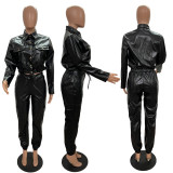 EVE Fashion Slim PU Leather Two Piece Pants Set GRNH-RNH2823
