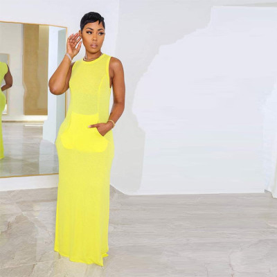 EVE Sexy Sleeveless Vest Knit Maxi Dress GRNH-28510