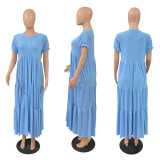 EVE Solid Color Short Sleeve Loose Knit Maxi Dress GRNH-28302