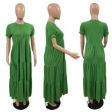 EVE Solid Color Short Sleeve Loose Knit Maxi Dress GRNH-28302