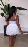 EVE Sexy Sling Bodysuit And Chicken Feather Skirt 2 Piece Set GRNH-RNH28371