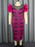EVE Plus Size Mesh Patchwork Petal Sleeve Printed Dress GKEN-AM040101