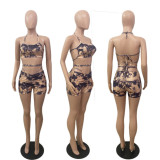 EVE Sexy Print Sling Vest Drawstring Shorts Two Piece Set QXTF-8880