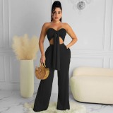 EVE Solid Color Wrap Chest Loose Pant Two Piece Set NYMF-067