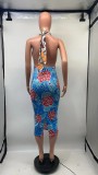 EVE Sexy Print Halter Tie Up Maxi Dress GDNY-1015