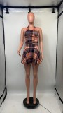EVE Fashion Plaid Print Vest Two Piece Skirt Set GDNY-1016