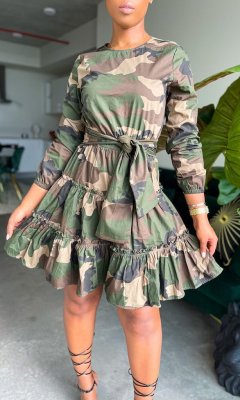EVE Camouflage Print Tie Up Midi Dress AIL-176