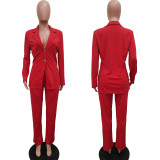 EVE Solid Color Long Sleeve Blazer Two Piece Pants Set BGN-309