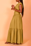 EVE Solid Color Sleeveless Wrinkled Loose Maxi Dress BGN-301