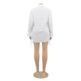 EVE Solid Color Drawstring Long Sleeve Shirt AIL-179