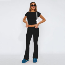 EVE Solid Color Short Sleeve Two Piece Pants Set ME-8492
