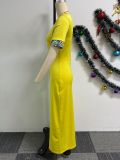 EVE Print Patchwork Slim Short Sleeve Maxi Dress NY-10727