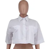 EVE Solid Color 3/4 Sleeve Short Shirt XHXF-962