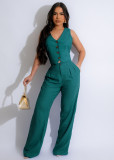 EVE Sleeveless Solid Vest And Pants Two Piece Set AIL-265