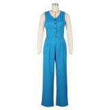 EVE Sleeveless Solid Vest And Pants Two Piece Set AIL-265