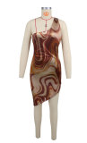 EVE Sleeveless Print Slash Shoulder Mini Dress XHXF-397