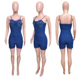 EVE Fashion Hot Drill Sling Denim Romper LX-6973