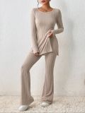 EVE Casual Solid Color Long Sleeve Two Piece Pants Set QY-55777
