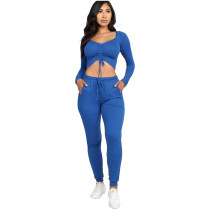 EVE Soldi Color Drawstring Tops And Pants 2 Piece Set YMT-6185