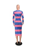 EVE Long Sleeve Stripe Print Midi Dress YMT-6231