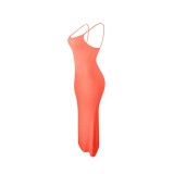 EVE Solid Color Sling Slim Maxi Dress YMT-6152
