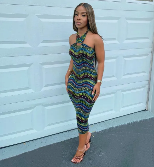 EVE Sexy Print Wrap Chest Tie Up Midi Dress BGN-167