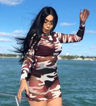 EVE Camouflage Print Long Sleeve Mini Dress BGN-017