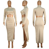 EVE High Nek Irregular Tops And Split Skirt Two Piece Set ME-8249