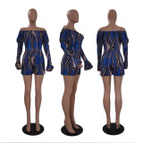 EVE Blue Print Flare Sleeve Shorts Two Piece Set QYXZ-9928