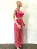 EVE Slash Sleeveless Tops And Tassel Skirt 2 Piece Set LA-3319