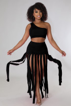 EVE Slash Sleeveless Tops And Tassel Skirt 2 Piece Set LA-3319