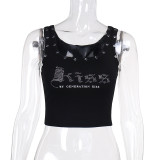 EVE Fashion Letter Hot Drill Tank Top FL-24020