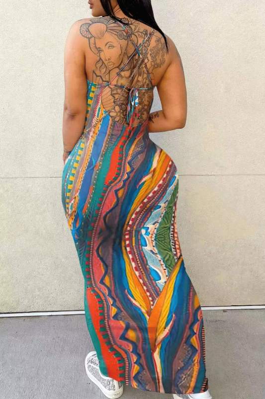 EVE Fashion Print Backless Spaghetti Maxi Dress GBGF-2306