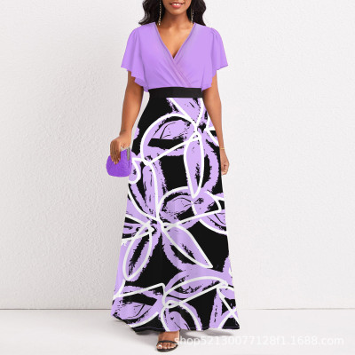 EVE Plus Size Print V Neck Maxi Dress XHSY-19969