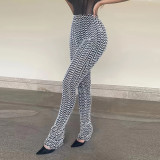 EVE Plus Size Black White Ripple Stacked Pants XHSY-19991