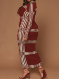 EVE Plus Size Long Sleeve Stripe Maxi Dress GDAM-218326